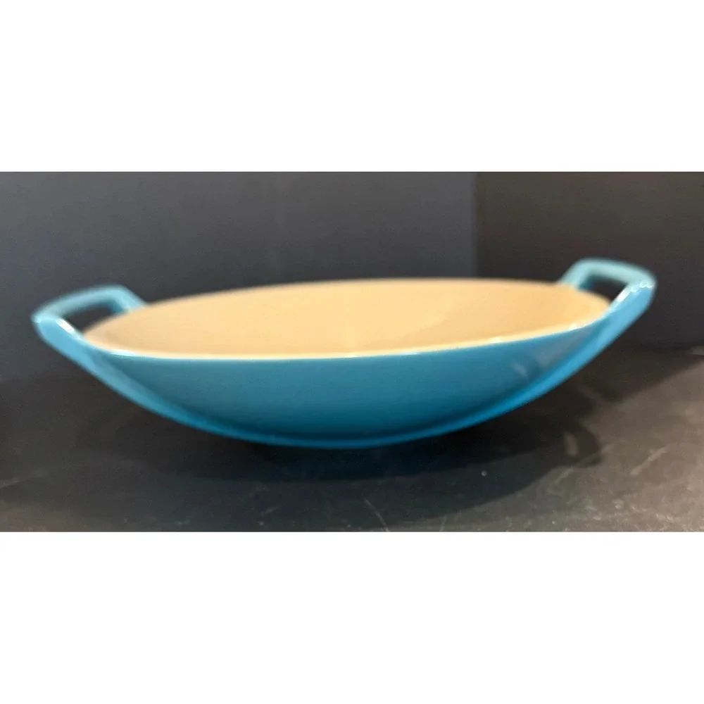 Le Creuset Mini Wok Stoneware Dish Caribbean Blue Handles
